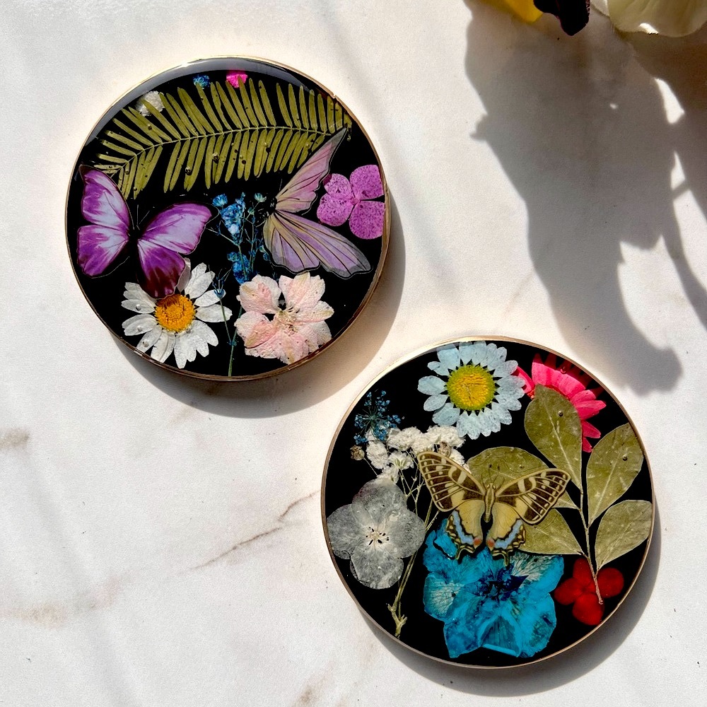 🌸🦋🌼Handmade Spring Butterfly Floral Coasters | Set of two